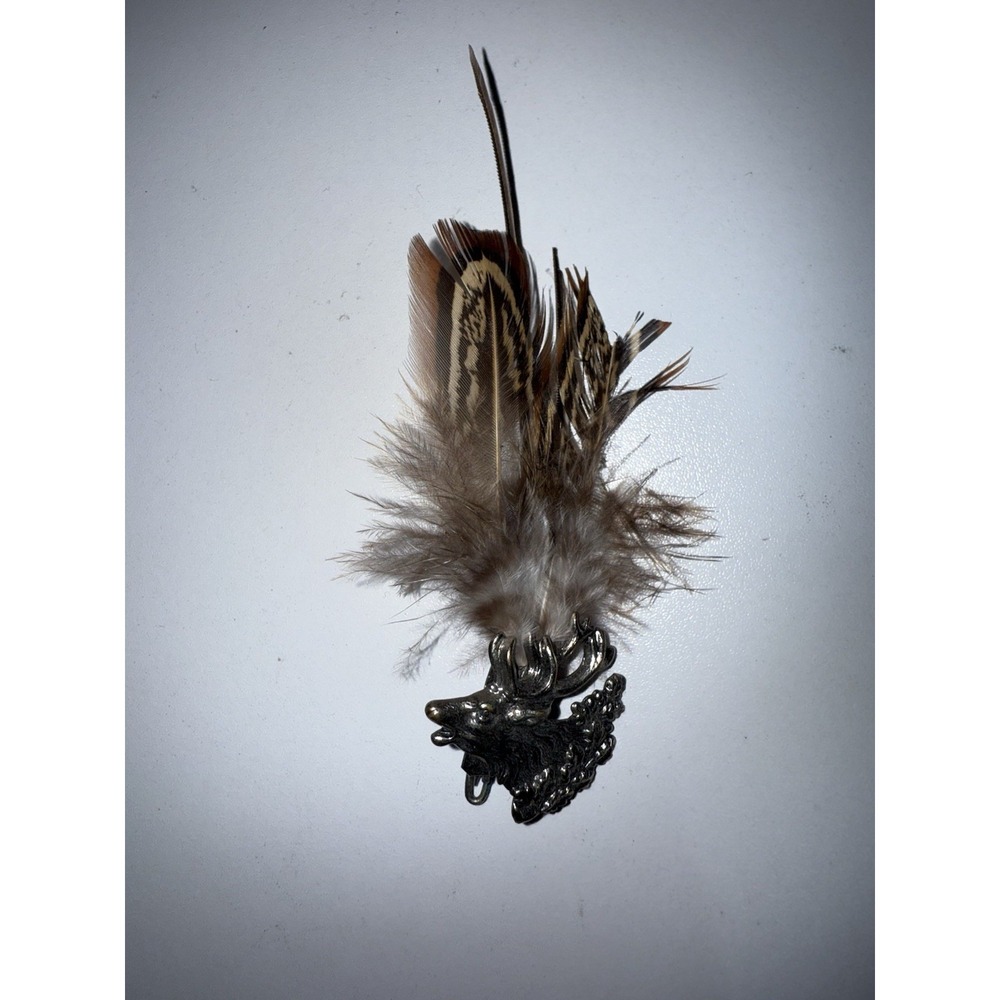 VTG FEATHER PLUME KILT PIN WITH DEER HEAD HALLMARKED ON THE BACK WESTERN NAVAJO - Picture 1 of 6